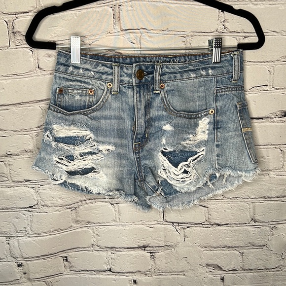 American Eagle Outfitters Pants - American Eagle cut off denim jean shorts distressed hole hi rise festival size 2